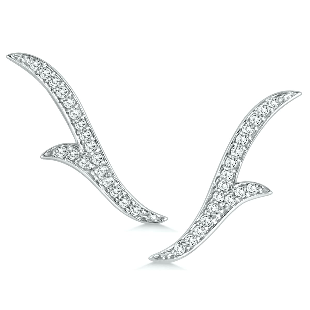 1/5 CTW Genuine Diamond Leaf Climber Earrings in 14K White Gold