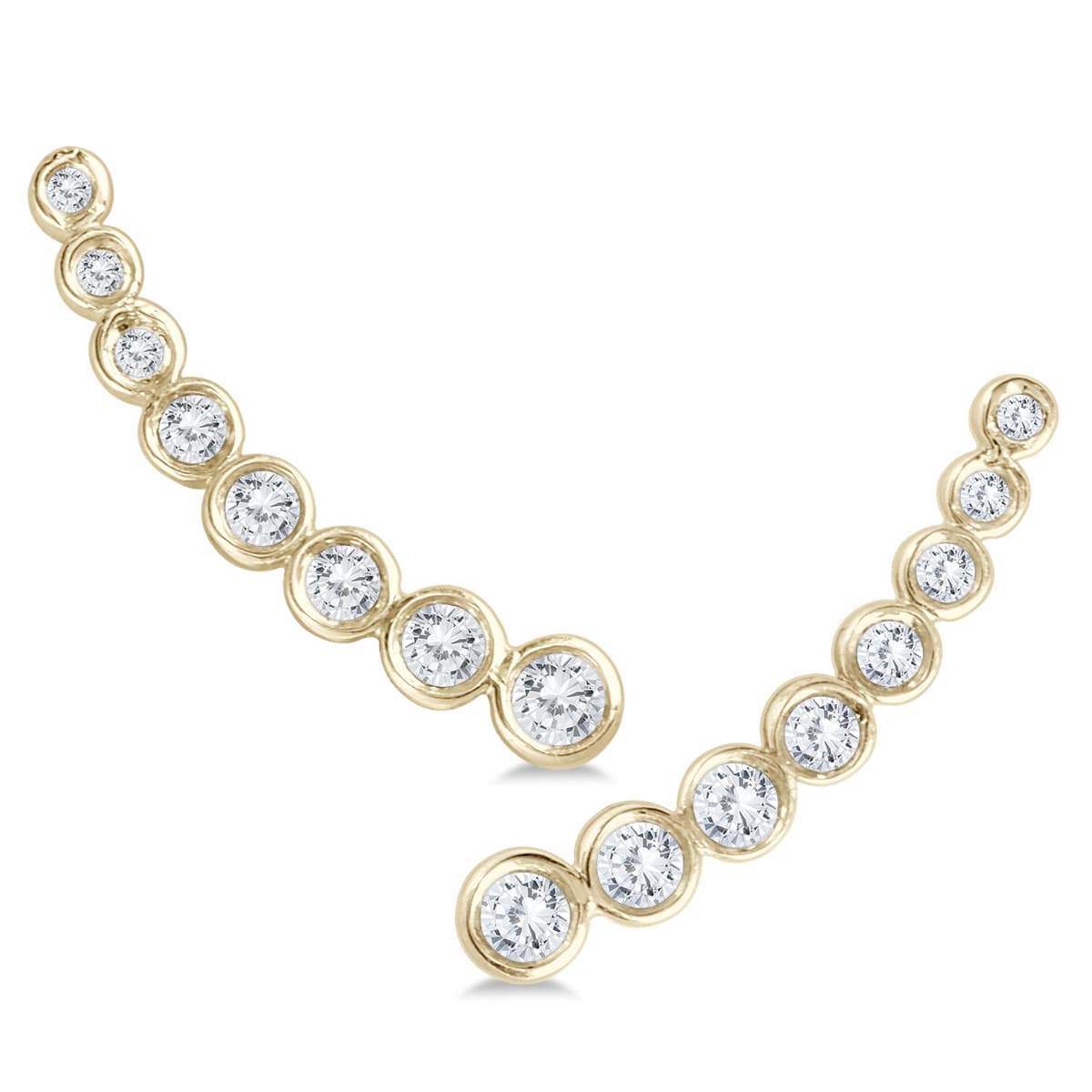 3/8 CTW Bezel Genuine Diamond Climber Earrings in 14K Yellow Gold