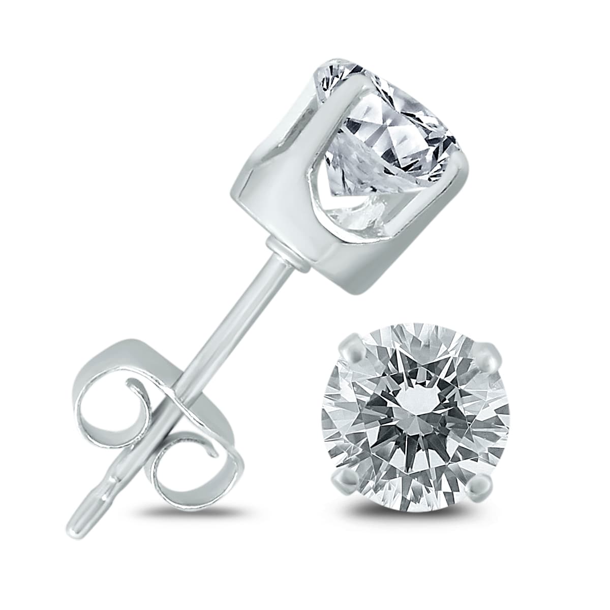 3/4 CTW Round Solitaire Genuine Diamond Stud Earrings in 14K White Gold