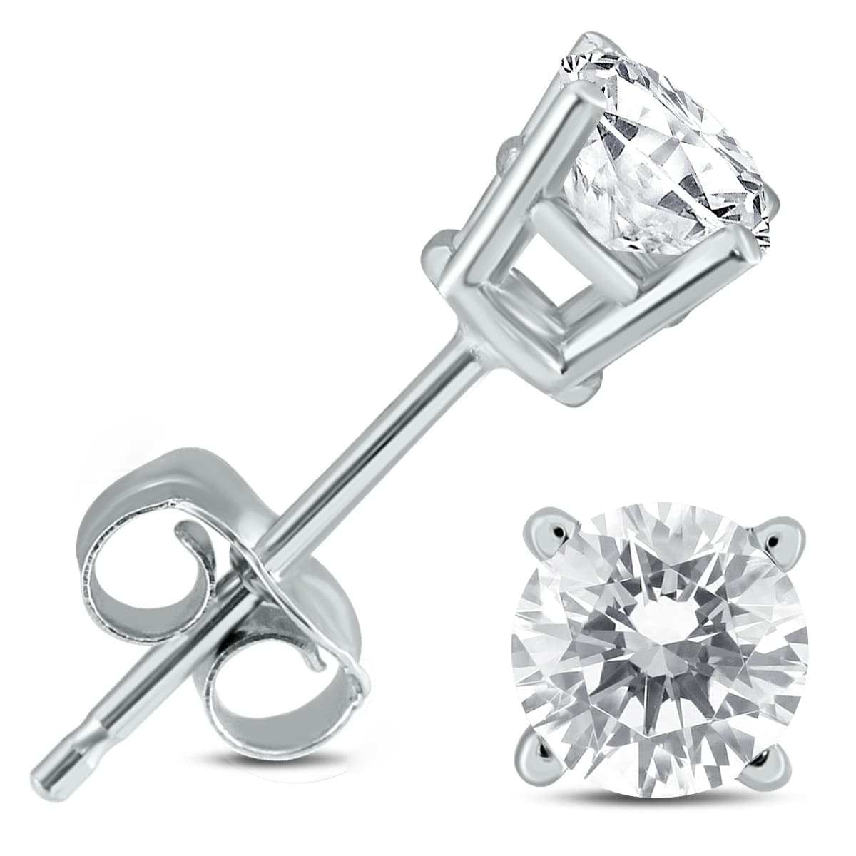 1/2 Carat TW Round Diamond Solitaire Stud Earrings in 14K White Gold