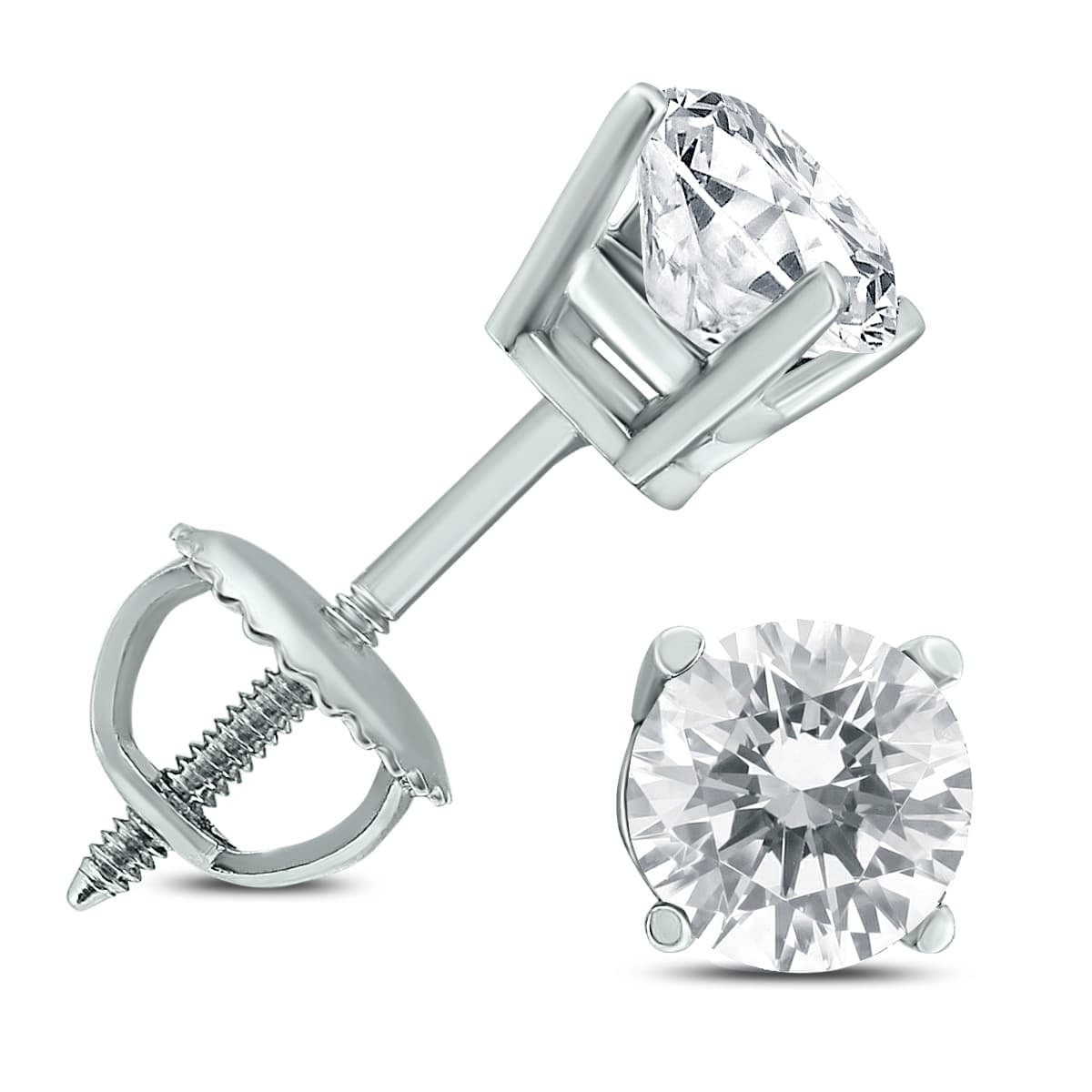 1 Carat TW Round Diamond Solitaire Stud Earrings in 14K White Gold