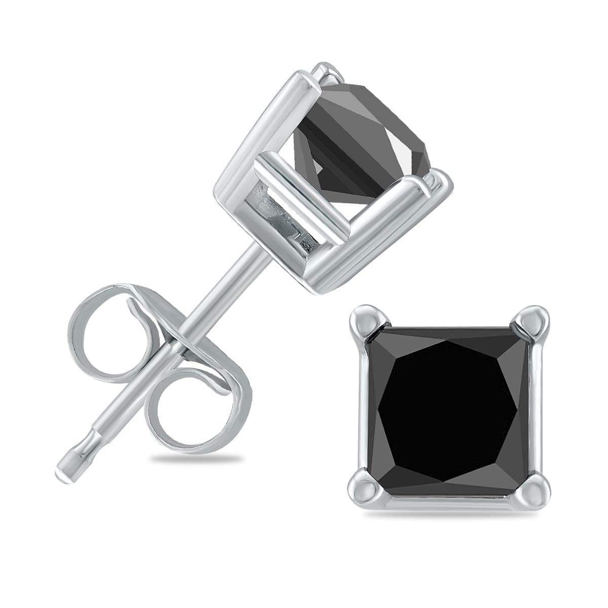 1 Carat TW Princess Square Black Diamond Solitaire Earrings in 10K White Gold