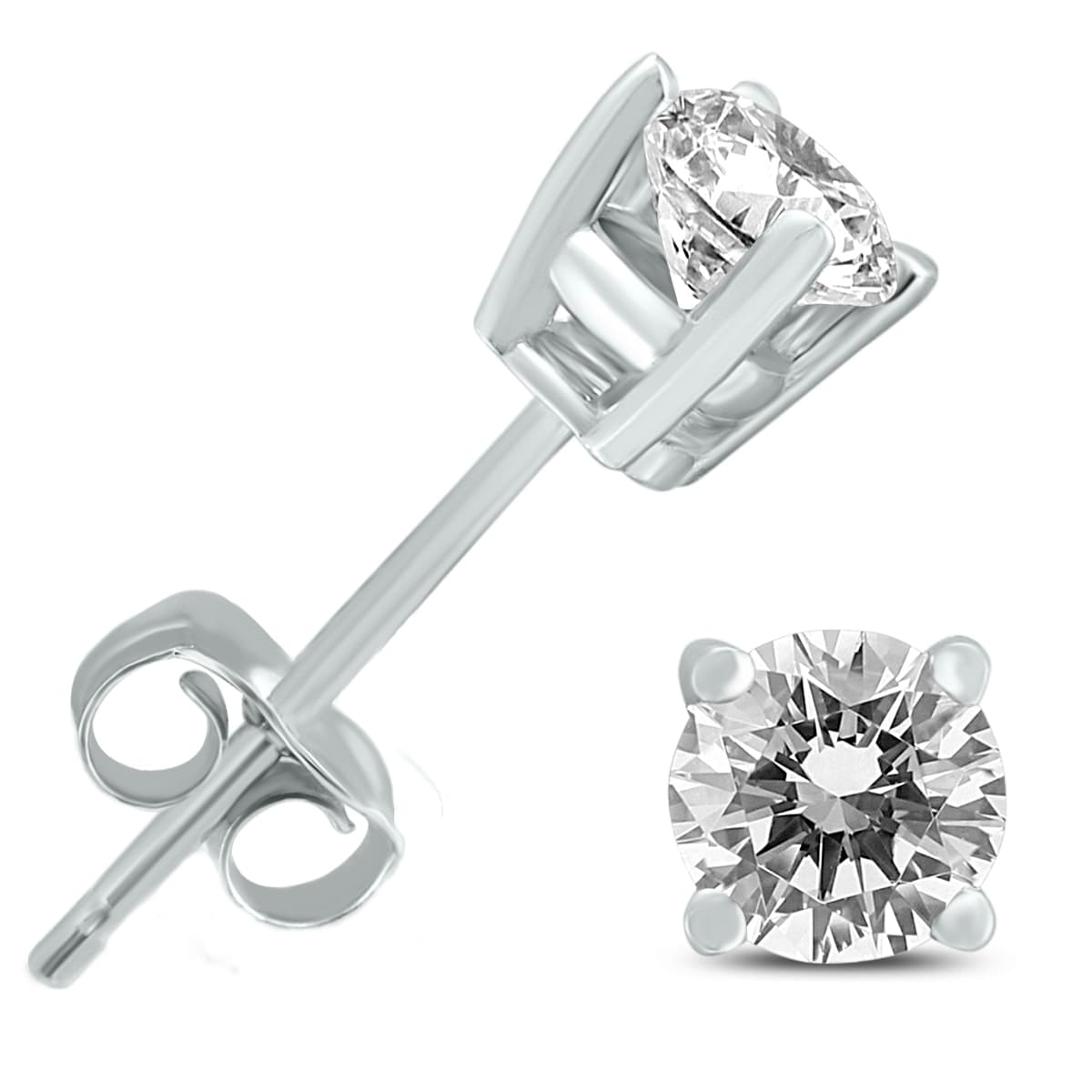 1/2 Carat TW Round Diamond Solitaire Stud Earrings in 14K White Gold