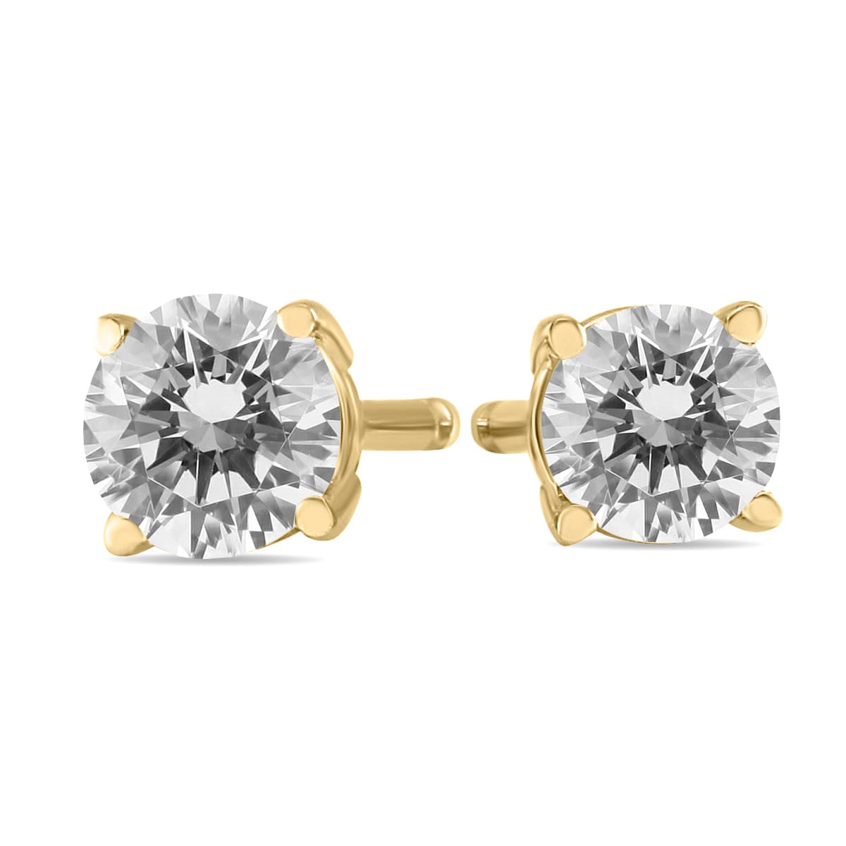 3/8 Carat TW Round Diamond Solitaire Stud Earrings In 14k Yellow Gold