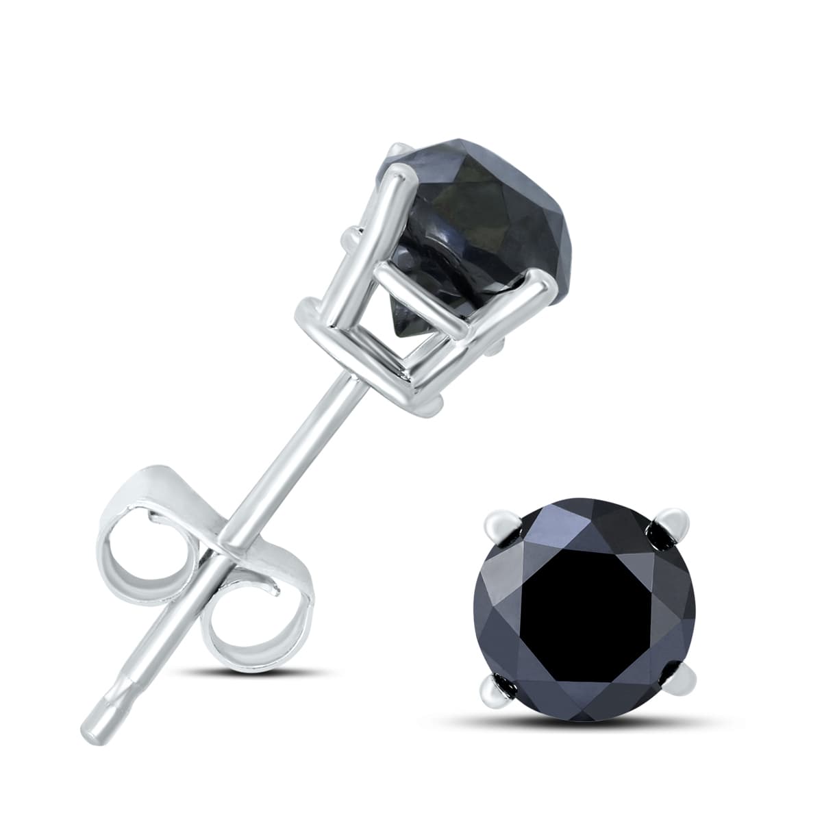 1/2 Carat TW Round Black Diamond Solitaire Stud Earrings in 10K White Gold