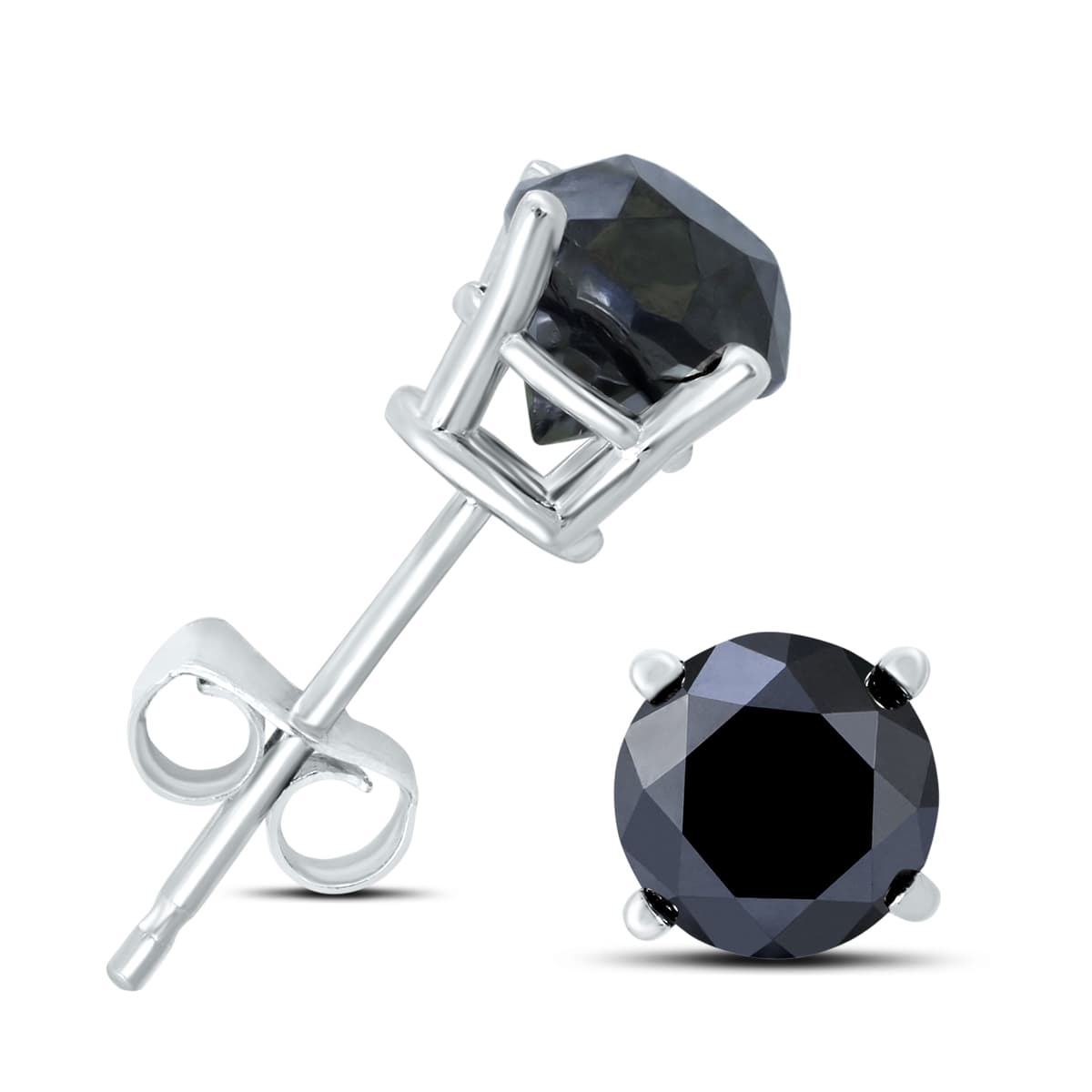 1 Carat TW Round Black Diamond Solitaire Stud Earrings in 10K White Gold