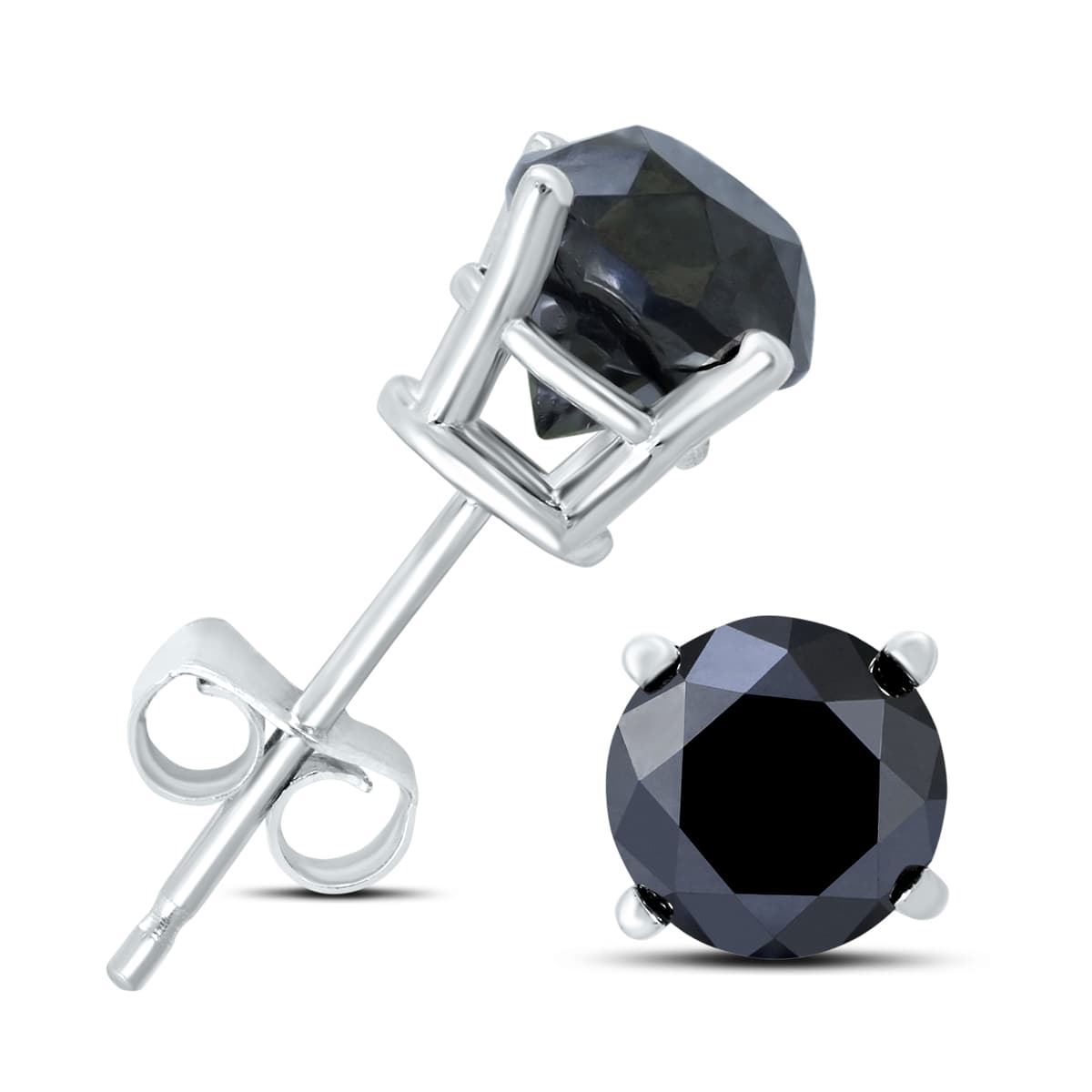 1 1/2 Carat TW Round Black Diamond Solitaire Stud Earrings in 10K White Gold