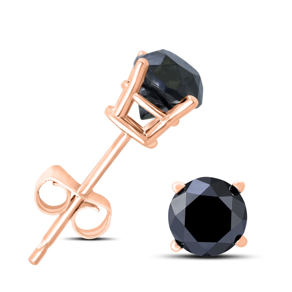 1/2 Carat TW Round Black Diamond Solitaire Stud Earrings in 10K Rose Gold