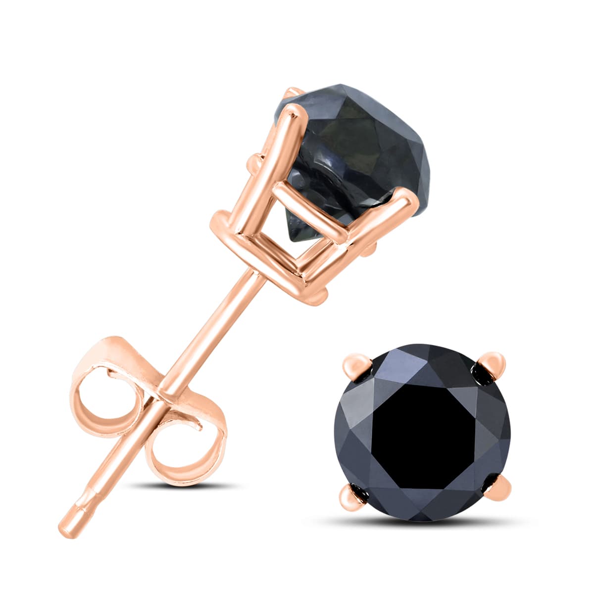 1 Carat TW Round Black Diamond Solitaire Stud Earrings in 10K Rose Gold