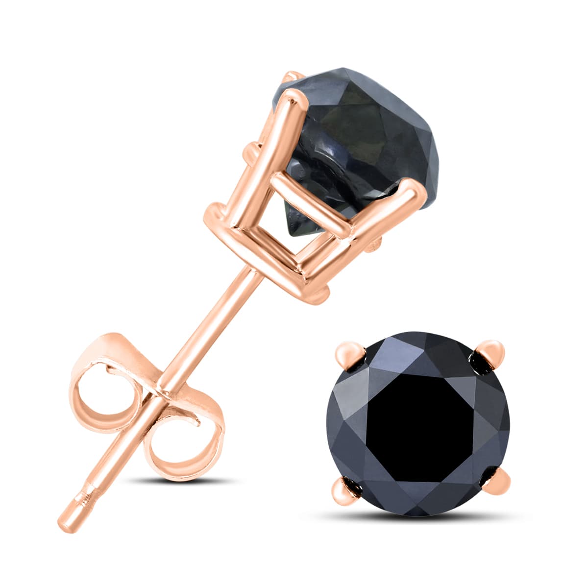 1 1/2 Carat TW Round Black Diamond Solitaire Stud Earrings in 10K Rose Gold