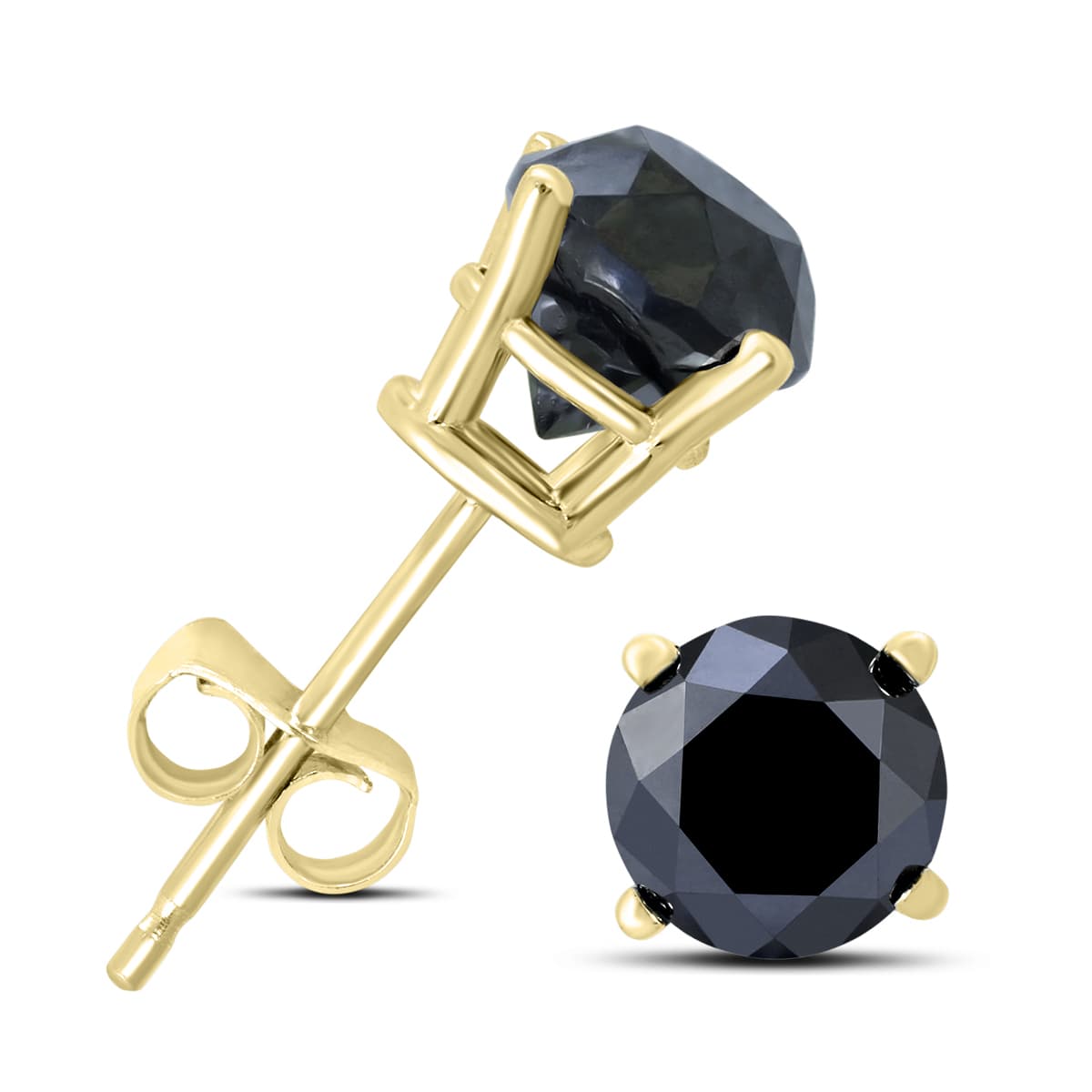 1 1/2 Carat TW Round Black Diamond Solitaire Stud Earrings in 10K Yellow Gold