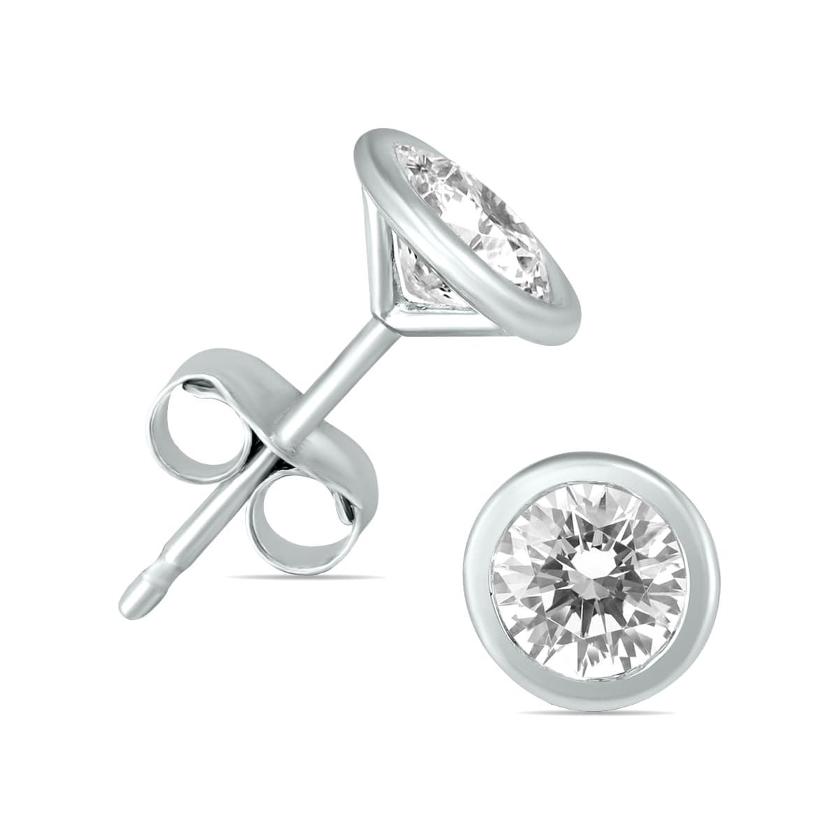 3/8 Carat TW Bezel Diamond Solitaire Earrings in 14K White Gold