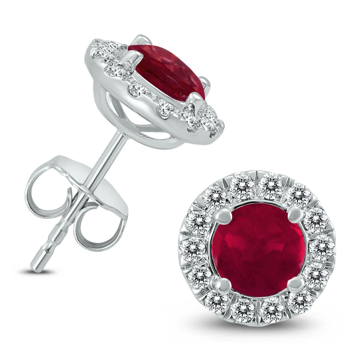 Genuine 1 3/4 Carat TW Ruby And Diamond Halo Earrings in 14K White Gold