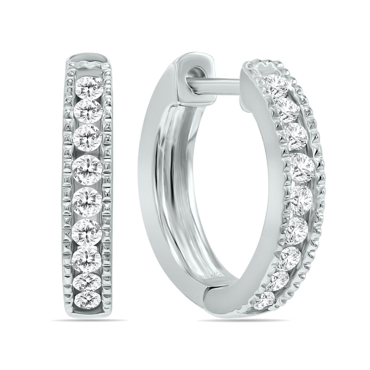 1/4 Carat TW Small Diamond Channel Set Huggie Hoop Earrings in 10K White Gold
