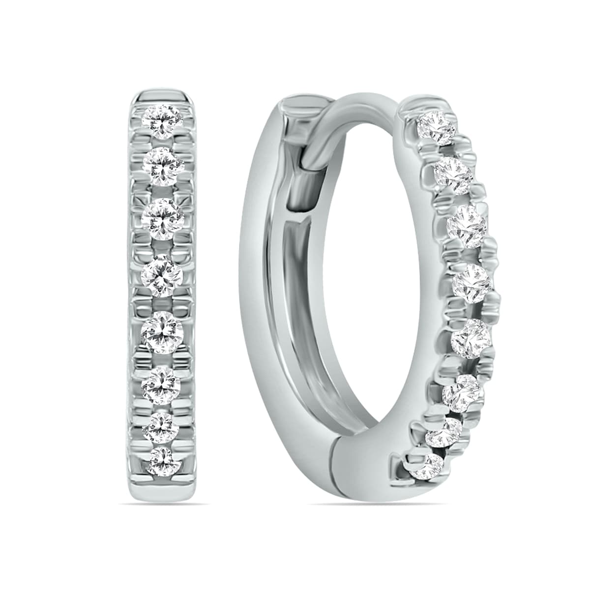 1/5 Carat TW Small Diamond Huggie Hoop Earrings in 10K White Gold