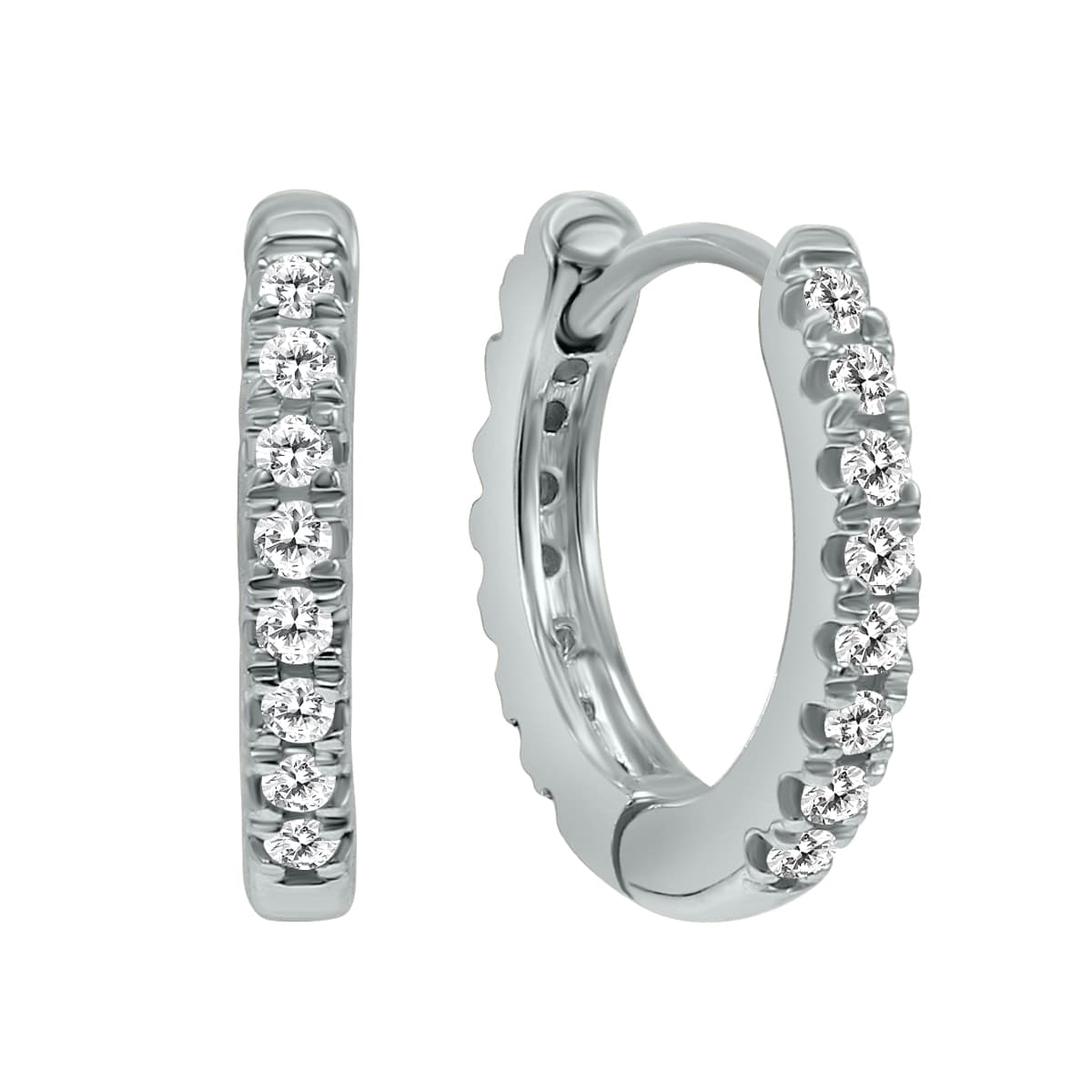 1/4 Carat TW Double Sided Small Diamond Hoop Huggie Earrings in 10K White Gold