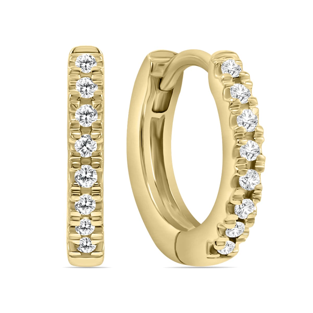 1/5 Carat TW Small Diamond Huggie Hoop Earrings in 10K Yellow Gold