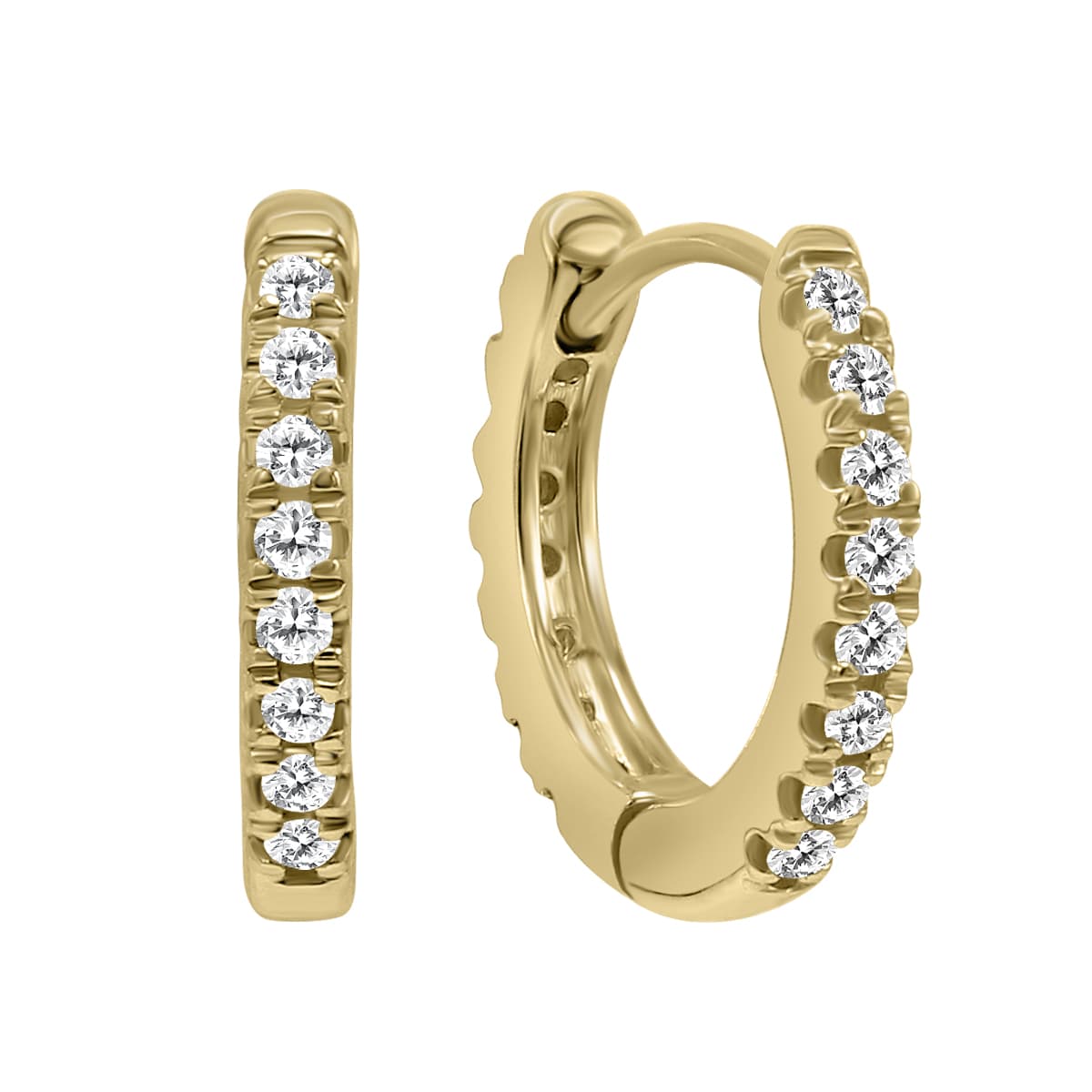 1/4 Carat TW Double Sided Small Diamond Hoop Huggie Earrings in 10K Yellow Gold