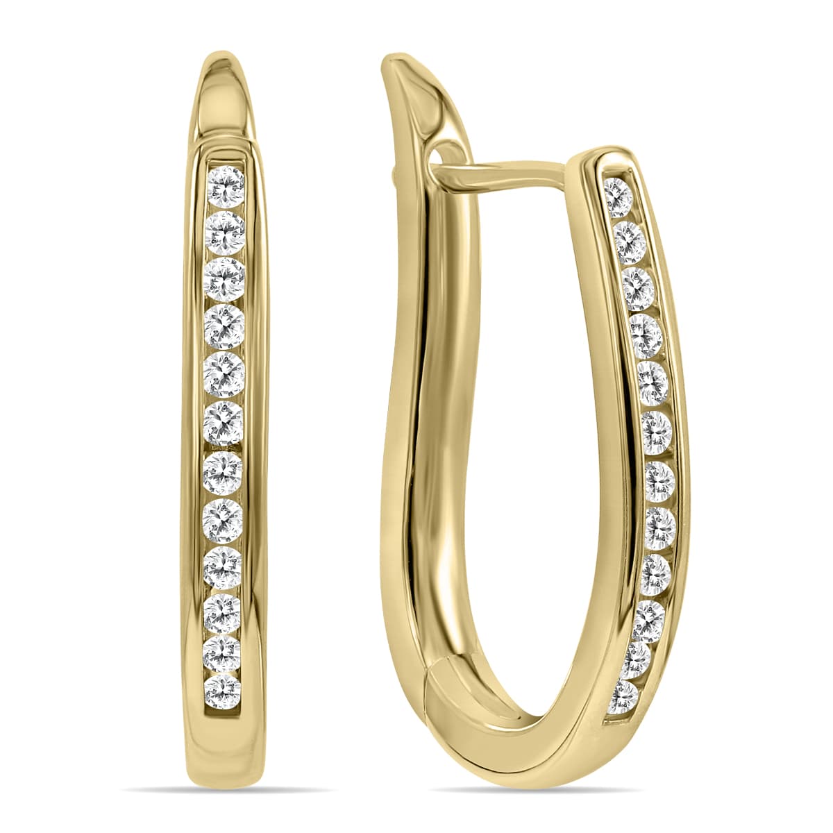1/4 Carat TW Channel Set Diamond Hoop Earrings in 10K Yellow Gold