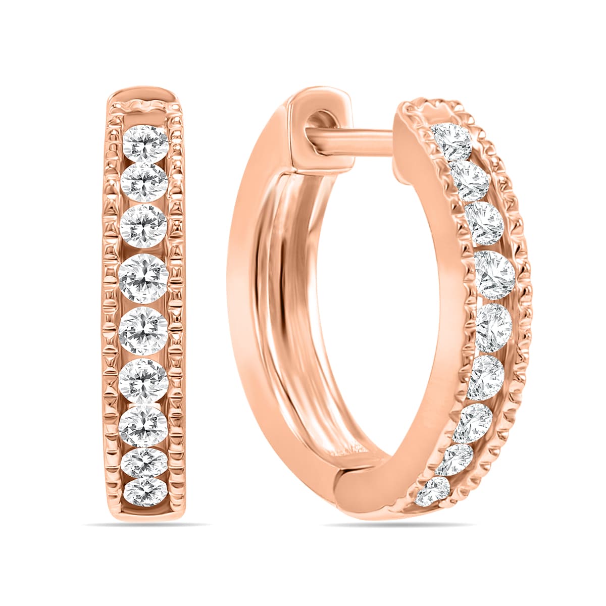 1/4 Carat TW Small Diamond Channel Set Huggie Hoop Earrings in 10K Rose Gold