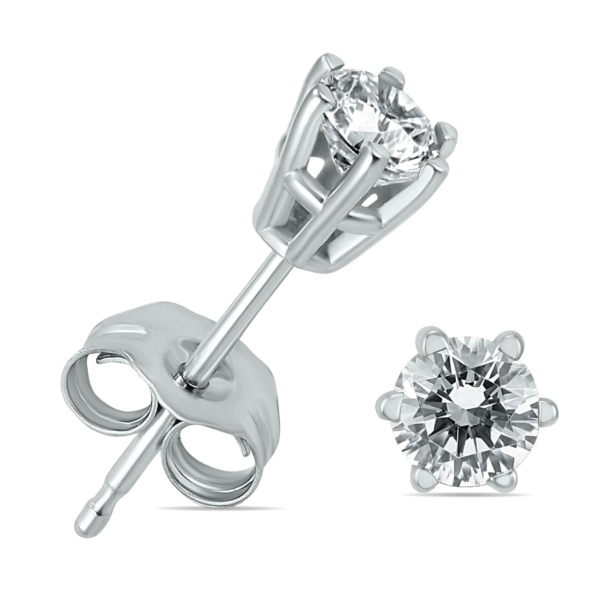 1/4 Carat TW 6 Prong Round Diamond Solitaire Stud Earrings In 14k White Gold