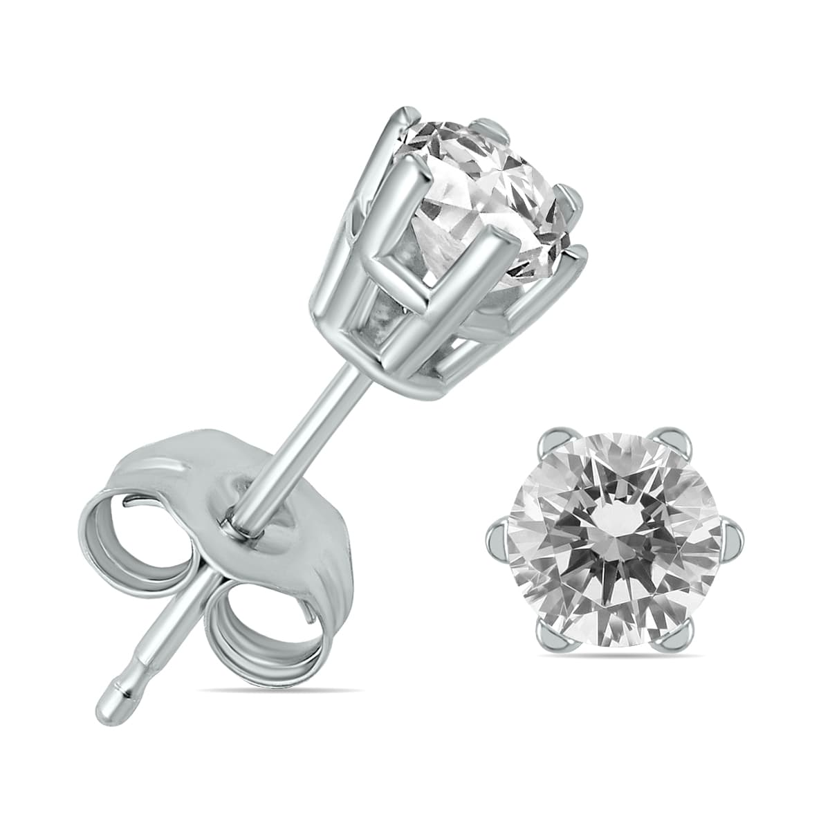 1/2 Carat TW 6 Prong Round Diamond Solitaire Stud Earrings In 14k White Gold