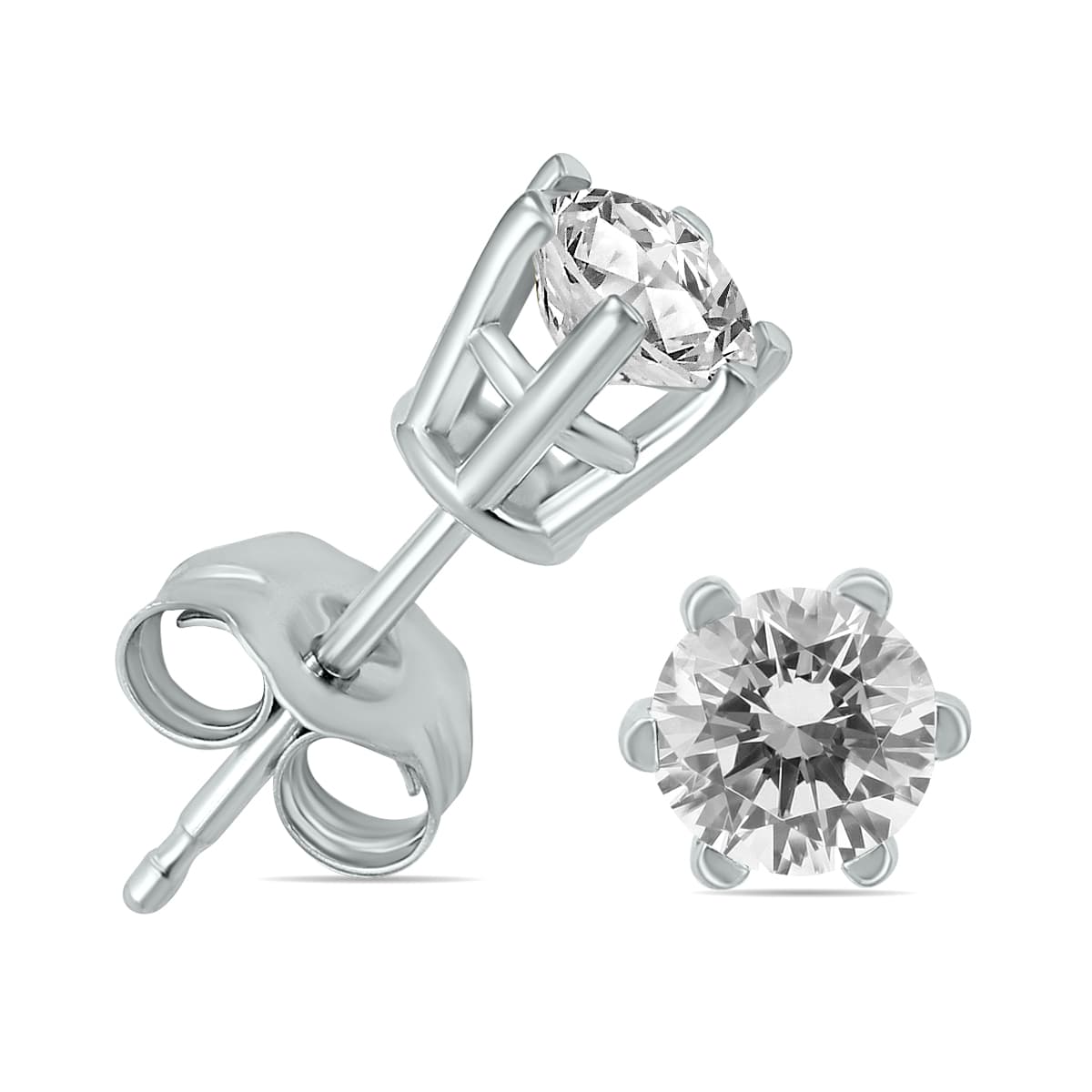 3/4 Carat TW 6 Prong Round Diamond Solitaire Stud Earrings In 14k White Gold