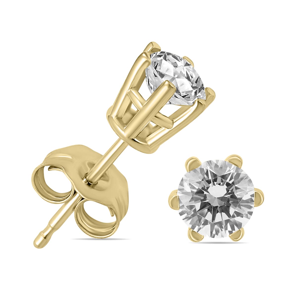 3/4 Carat TW 6 Prong Round Diamond Solitaire Stud Earrings In 14k Yellow Gold