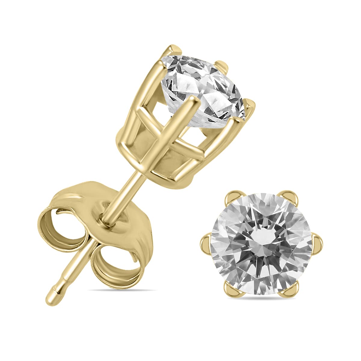 1 Carat TW 6 Prong Round Diamond Solitaire Stud Earrings In 14k Yellow Gold