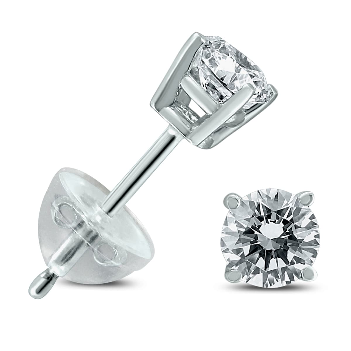.30CTW Round Diamond Solitaire Stud Earrings In 14k White Gold with Silicon Backs