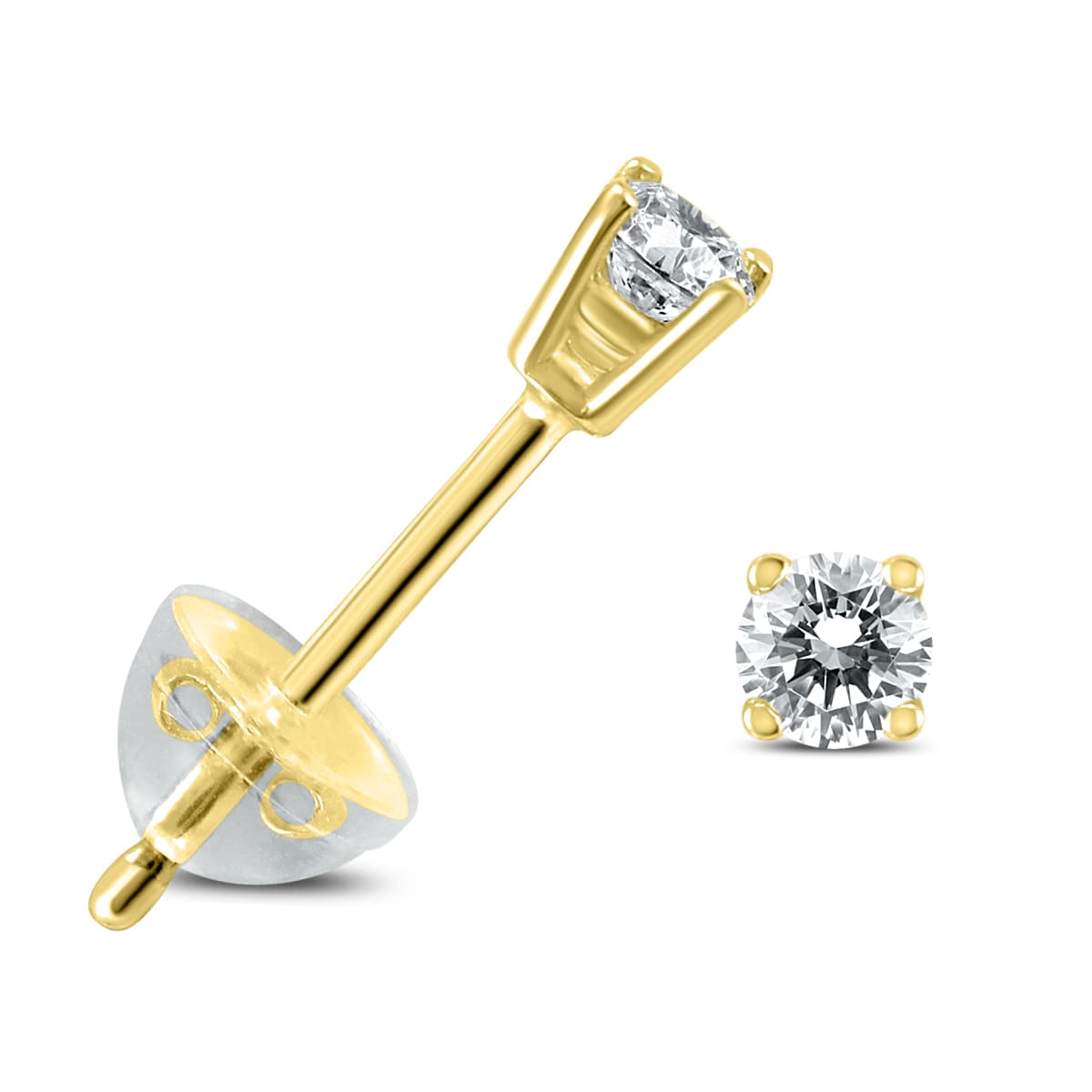 .06CTW Round Diamond Solitaire Stud Earrings In 14k Yellow Gold with Silicon Backs