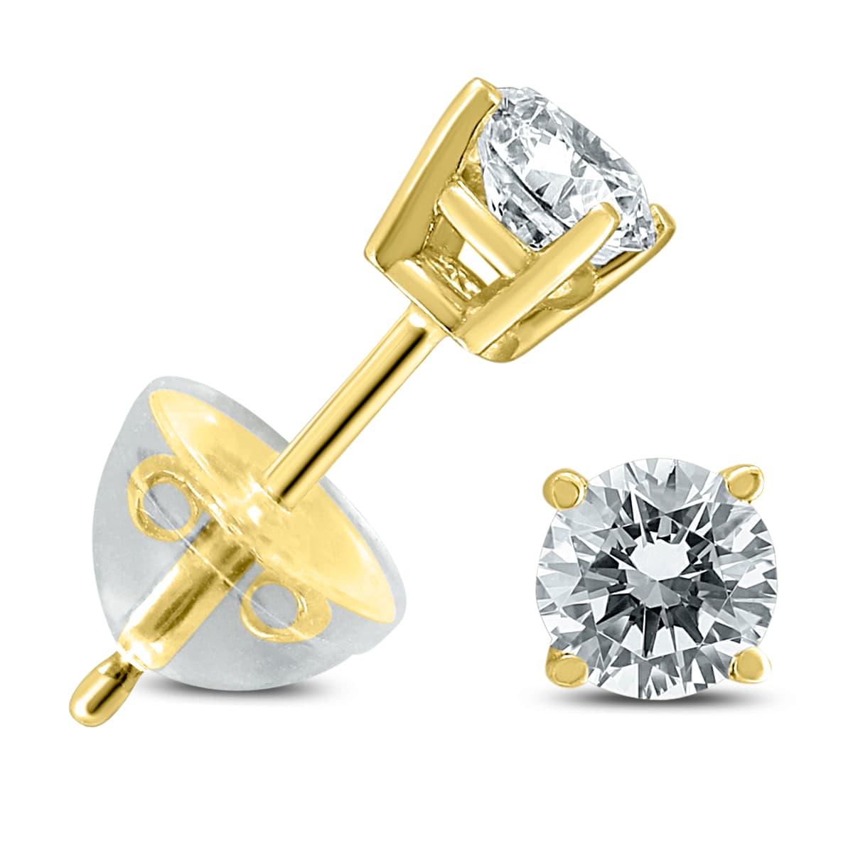 .30CTW Round Diamond Solitaire Stud Earrings In 14k Yellow Gold with Silicon Backs