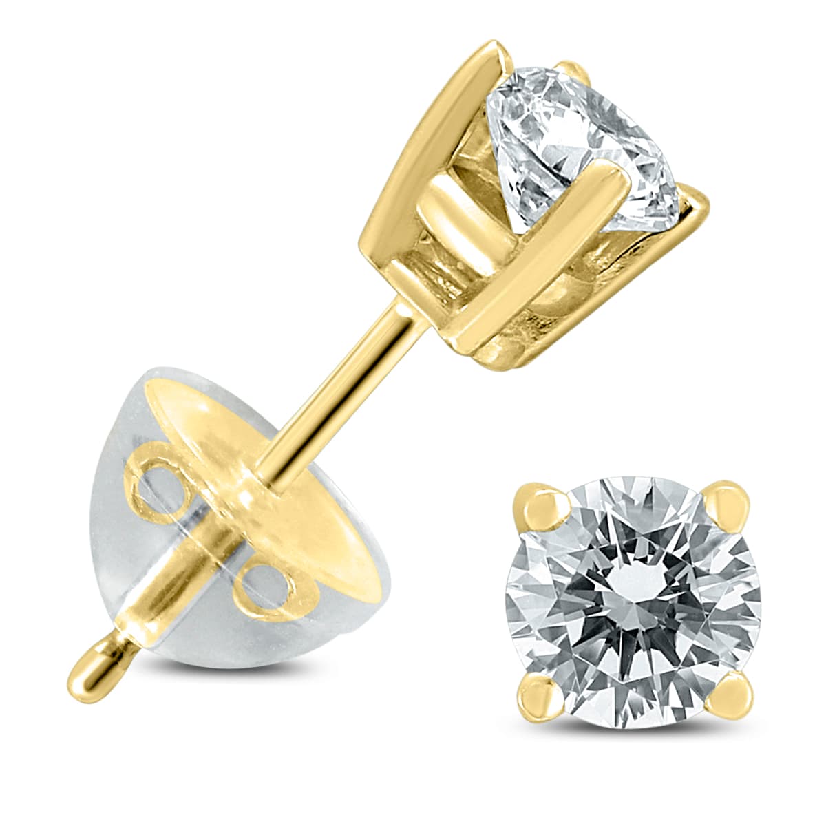 .65CTW Round Diamond Solitaire Stud Earrings In 14k Yellow Gold with Silicon Backs