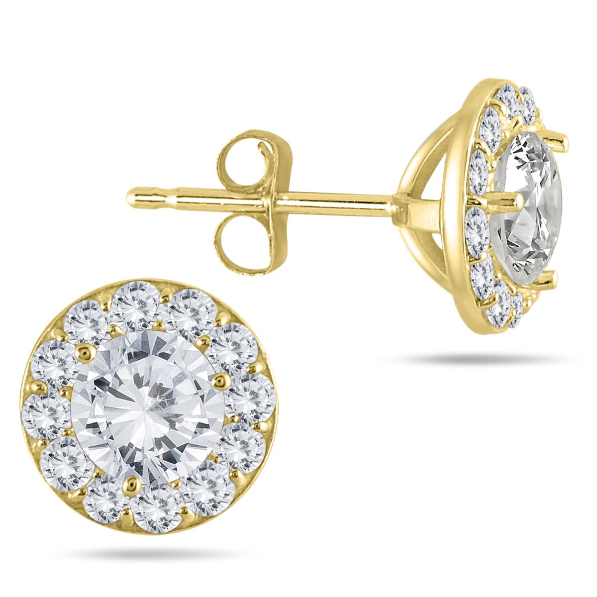 1 CTW Natural Diamond Halo Earrings in 14K Yellow Gold