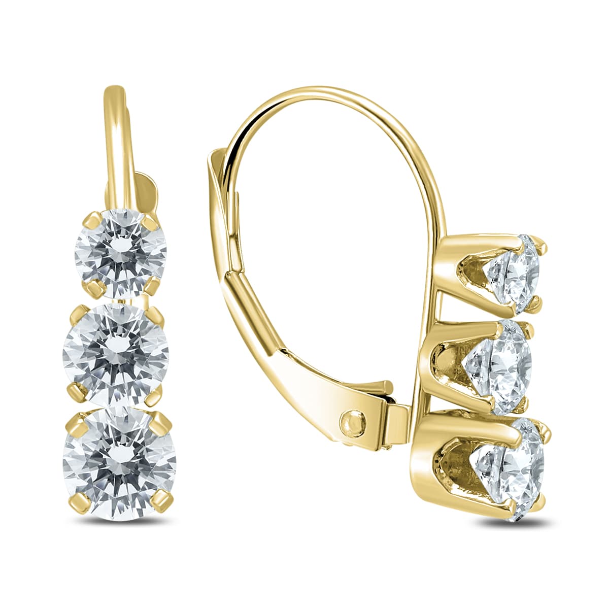 1 Carat TW Three Stone Drop Earrings in 14K Yellow Gold