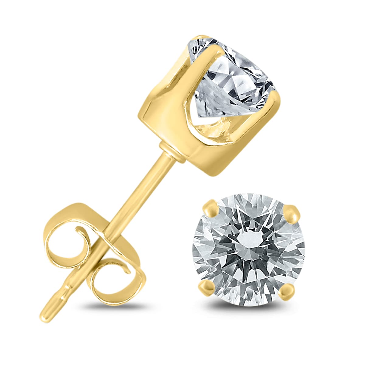 3/4 Carat TW Round Solitaire Natural Diamond Stud Earrings in 14K Yellow Gold