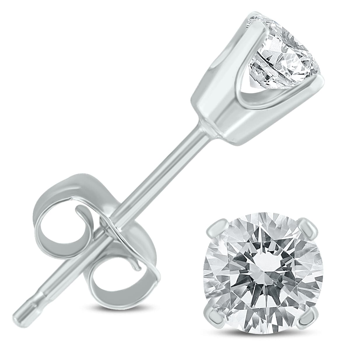 3/8 Carat TW Round Diamond Solitaire Stud Earrings In 14k White Gold (I-J COLOR, SI2-SI3 CLARITY)