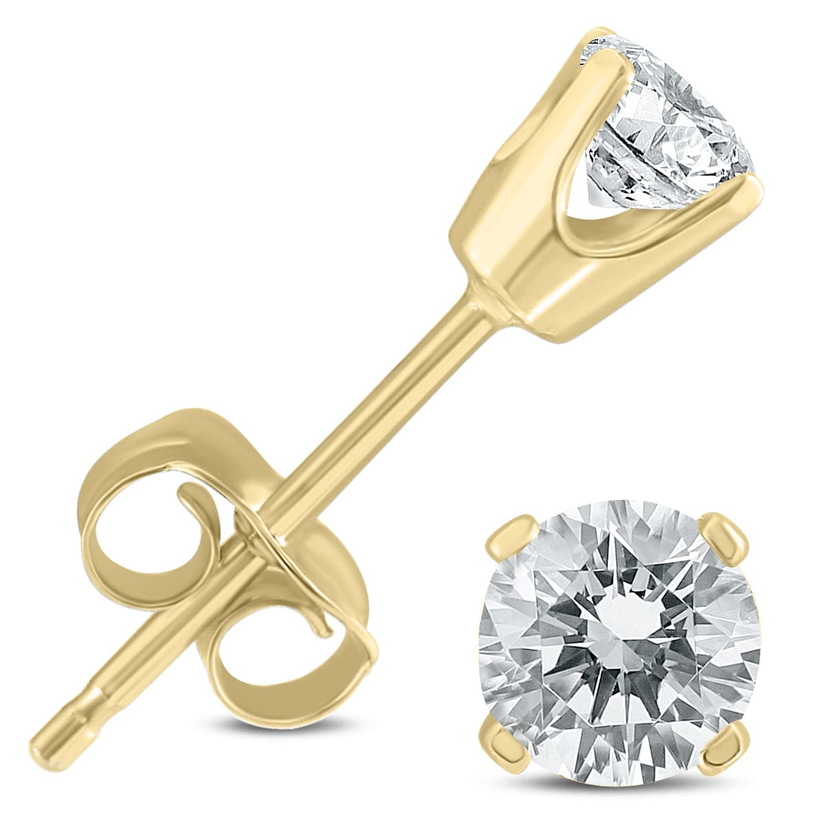 3/8 Carat TW Round Diamond Solitaire Stud Earrings In 14k Yellow Gold (I-J COLOR, SI2-SI3 CLARITY)