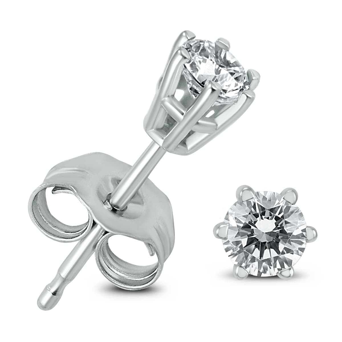 1/4 Carat TW 6 Prong Round Diamond Solitaire Stud Earrings in 14k White Gold
