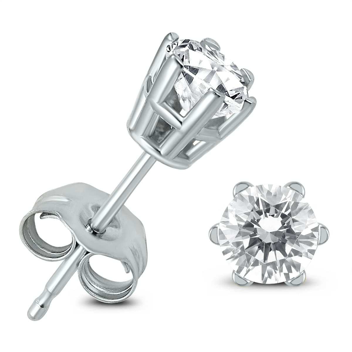 1/2 Carat TW 6 Prong Round Diamond Solitaire Stud Earrings In 14k White Gold