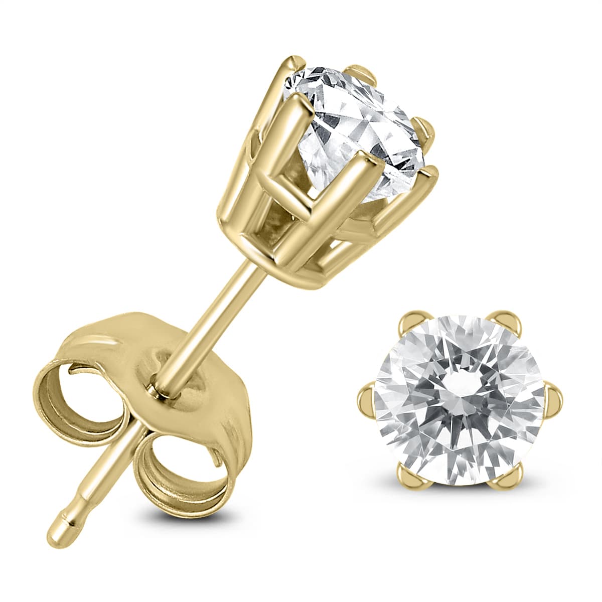 1/2 Carat TW 6 Prong Round Diamond Solitaire Stud Earrings In 14k Yellow Gold