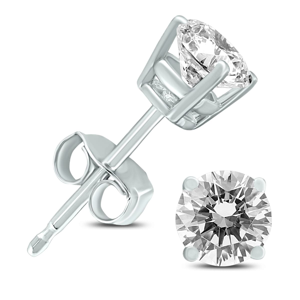 Almost 3/4 Carat TW Round Diamond Solitaire Stud Earrings in 14K White Gold