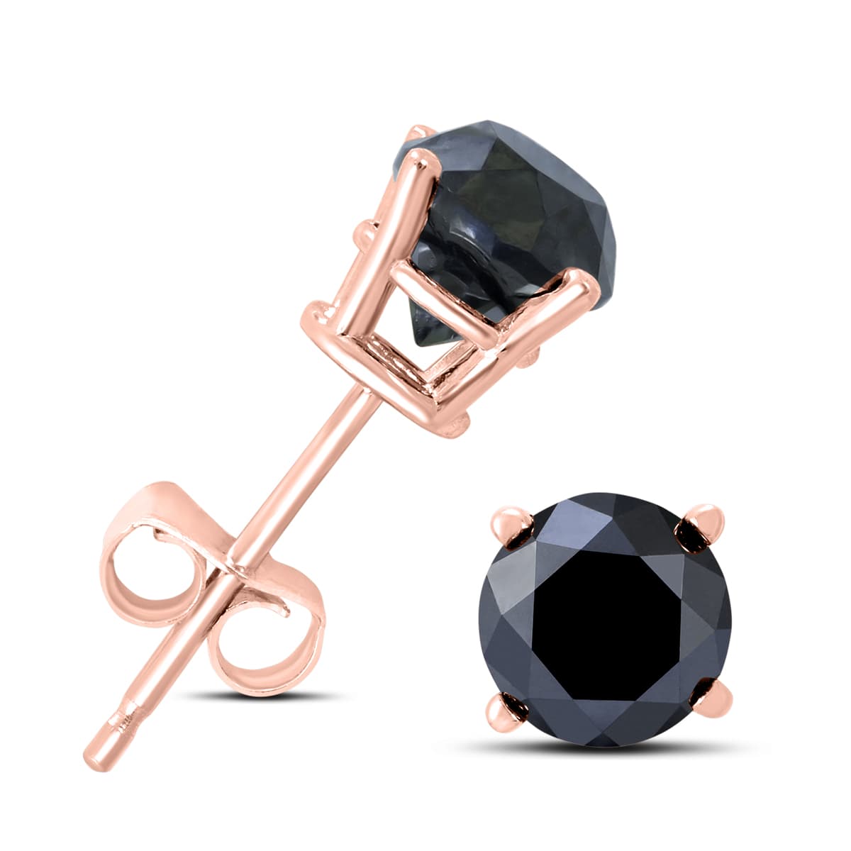 3/4 Carat TW Round Black Diamond Solitaire Stud Earrings in 10K Rose Gold