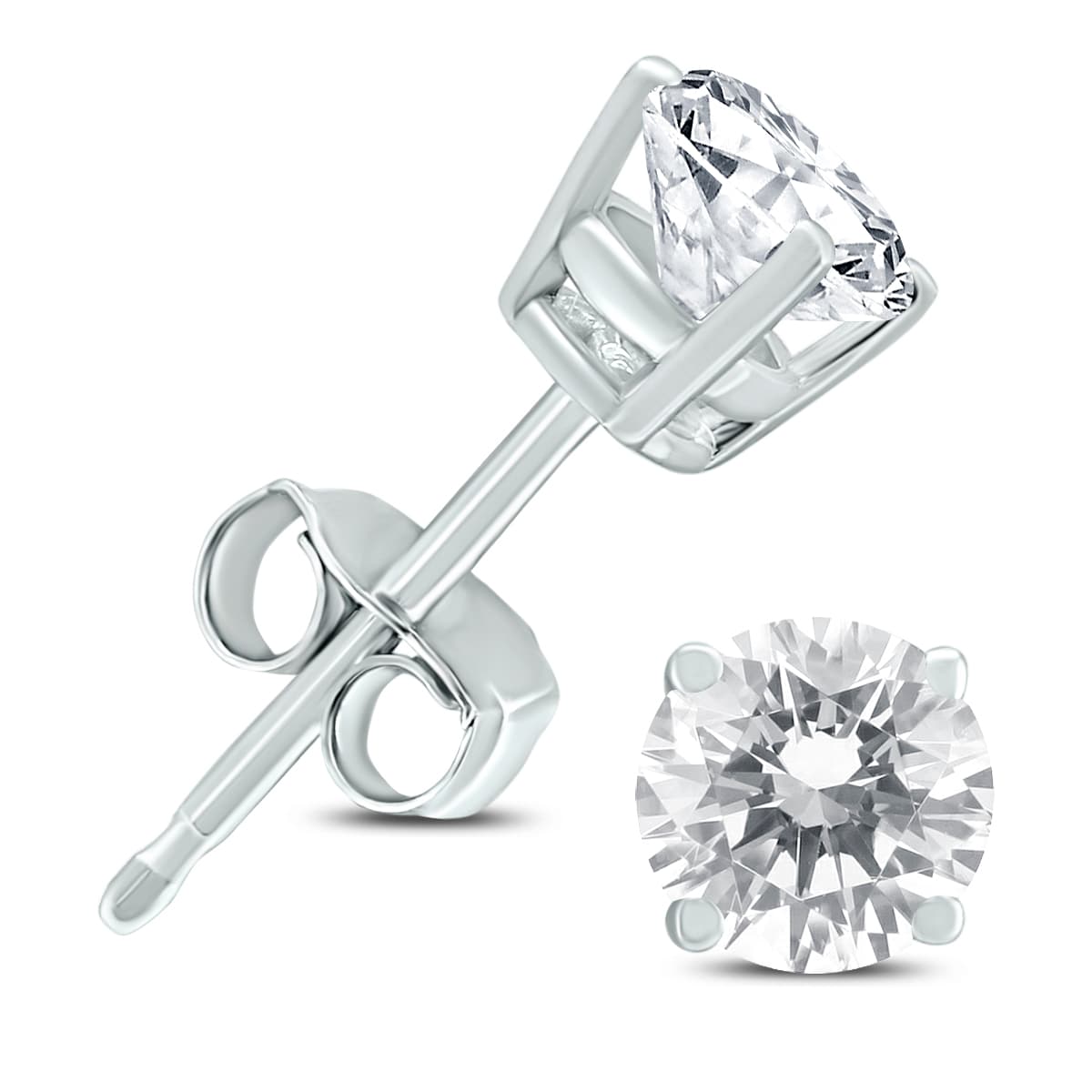 .65 Carat TW Round Real Genuine Diamond Solitaire Earrings in 14K White Gold (H-I Color, I1-I2 Clarity)