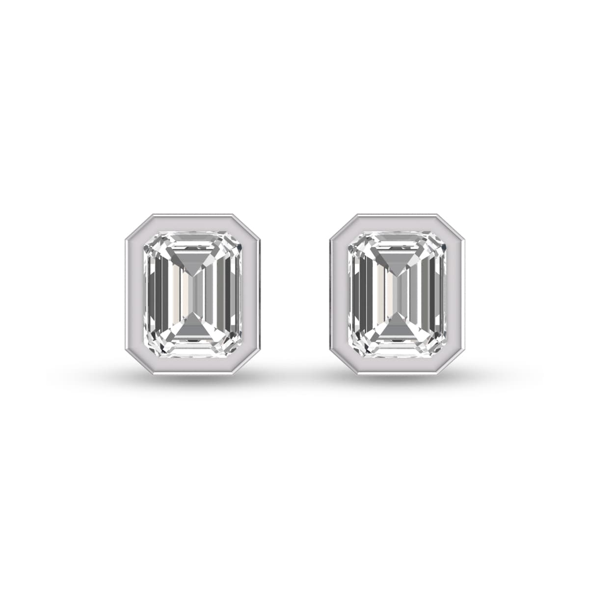 Lab Grown 1/2 Carat Emerald Bezel Set Diamond Solitaire Earrings in 14K White Gold
