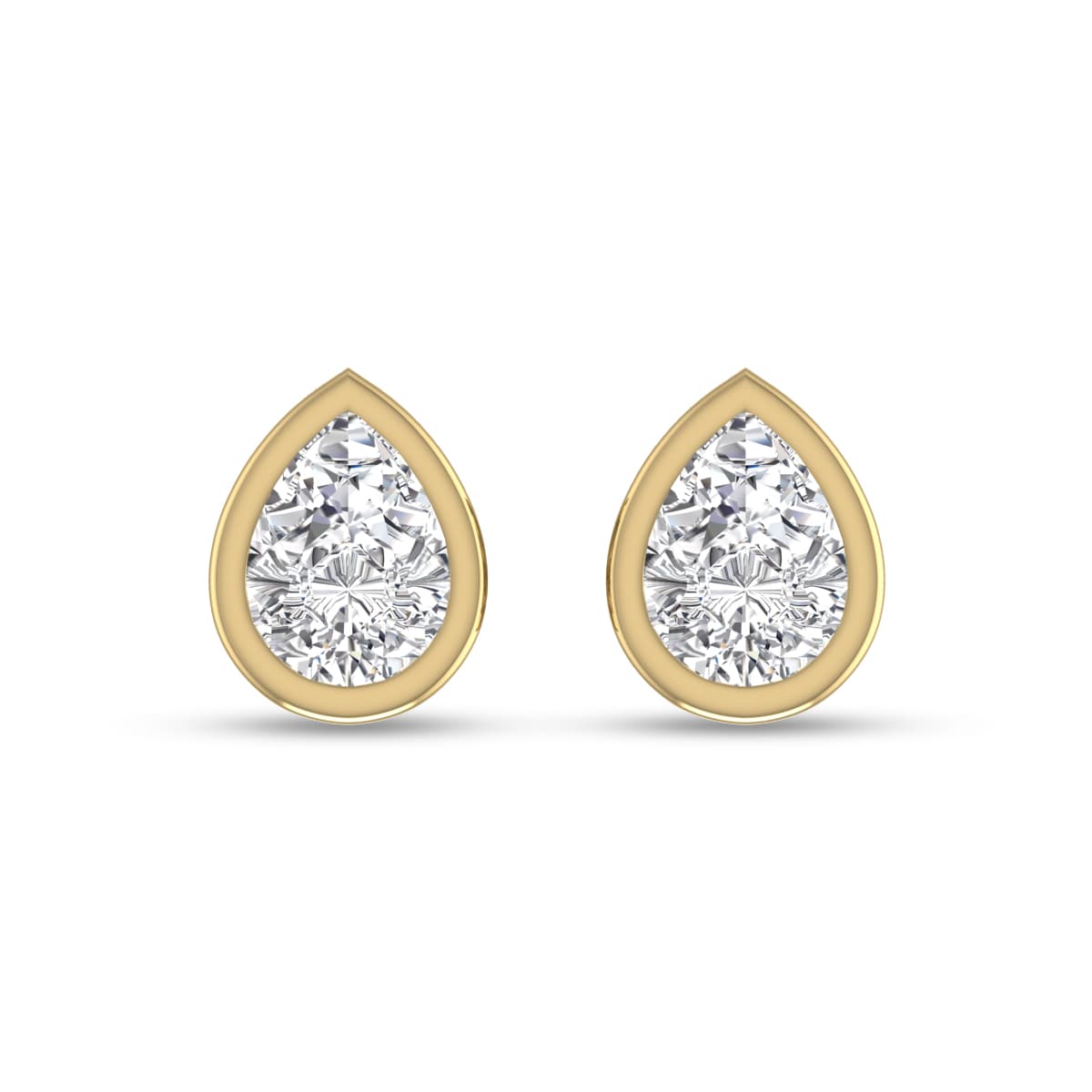 Lab Grown 1/2 Carat Pear Shaped Bezel Set Solitaire Diamond Earrings in 14K Yellow Gold