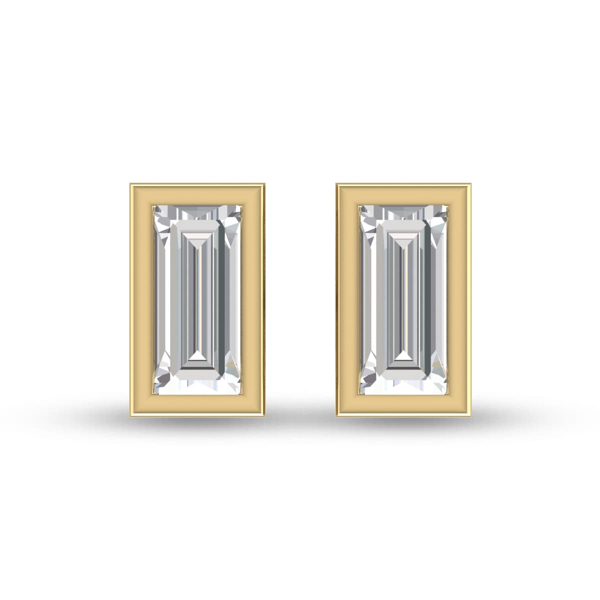 Lab Grown 1/2 Carat Baguette Bezel Set Diamond Solitaire Earrings in 14K Yellow Gold