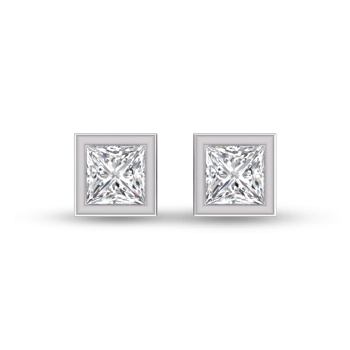 Lab Grown 1/2 Carat Princess Cut Bezel Set Solitaire Diamond Earrings in 14K White Gold