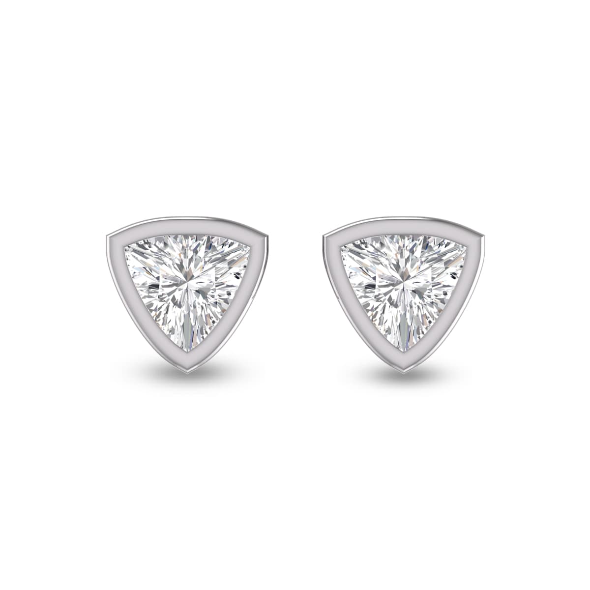 Lab Grown 1/2 Carat Trillion Shaped Bezel Set Solitaire Diamond Earrings in 14K White Gold