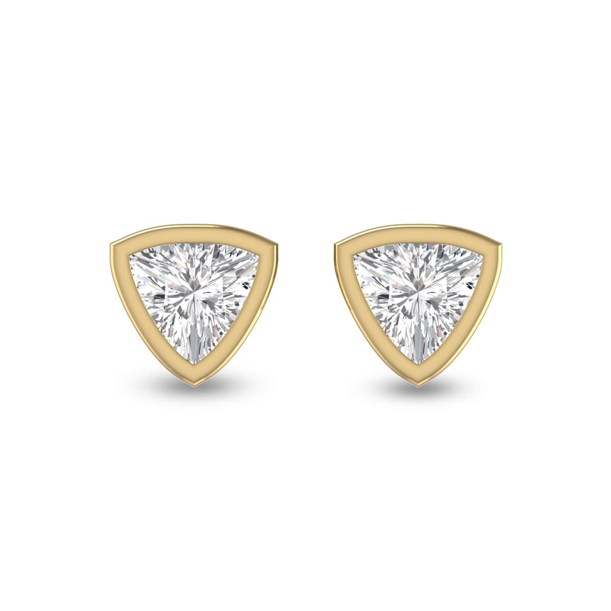 Lab Grown 1/2 Carat Trillion Shaped Bezel Set Solitaire Diamond Earrings in 14K Yellow Gold
